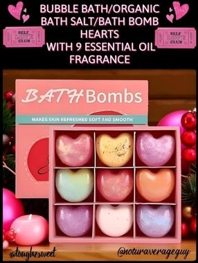🆕️BUBBLE BATH ORGANIC BATH SALT/BATH HEARTS WITH 9 ESSENTIAL OIL FRAGRANCES